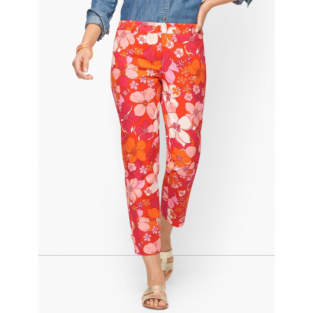 NWT Talbots Petite Perfect Crop Pant Pink Orange Tossed Flowers Women's 14P